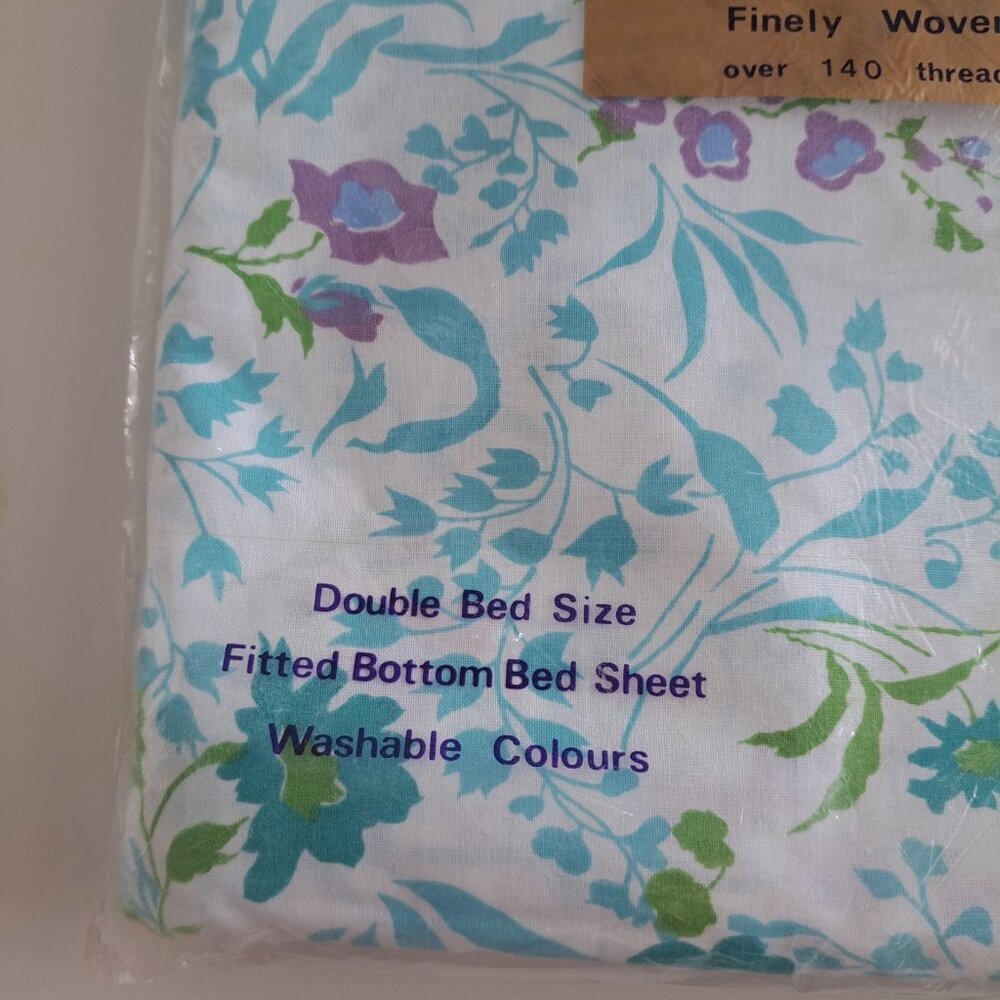 Vintage Floral Banquet Sheet New Dead stock Double Bed Fitted Bottom Japan - Picture 4 of 8